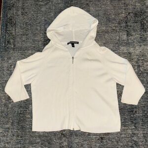 Ellen Tracy White Hooded Zip-Up Ribbed Sweater